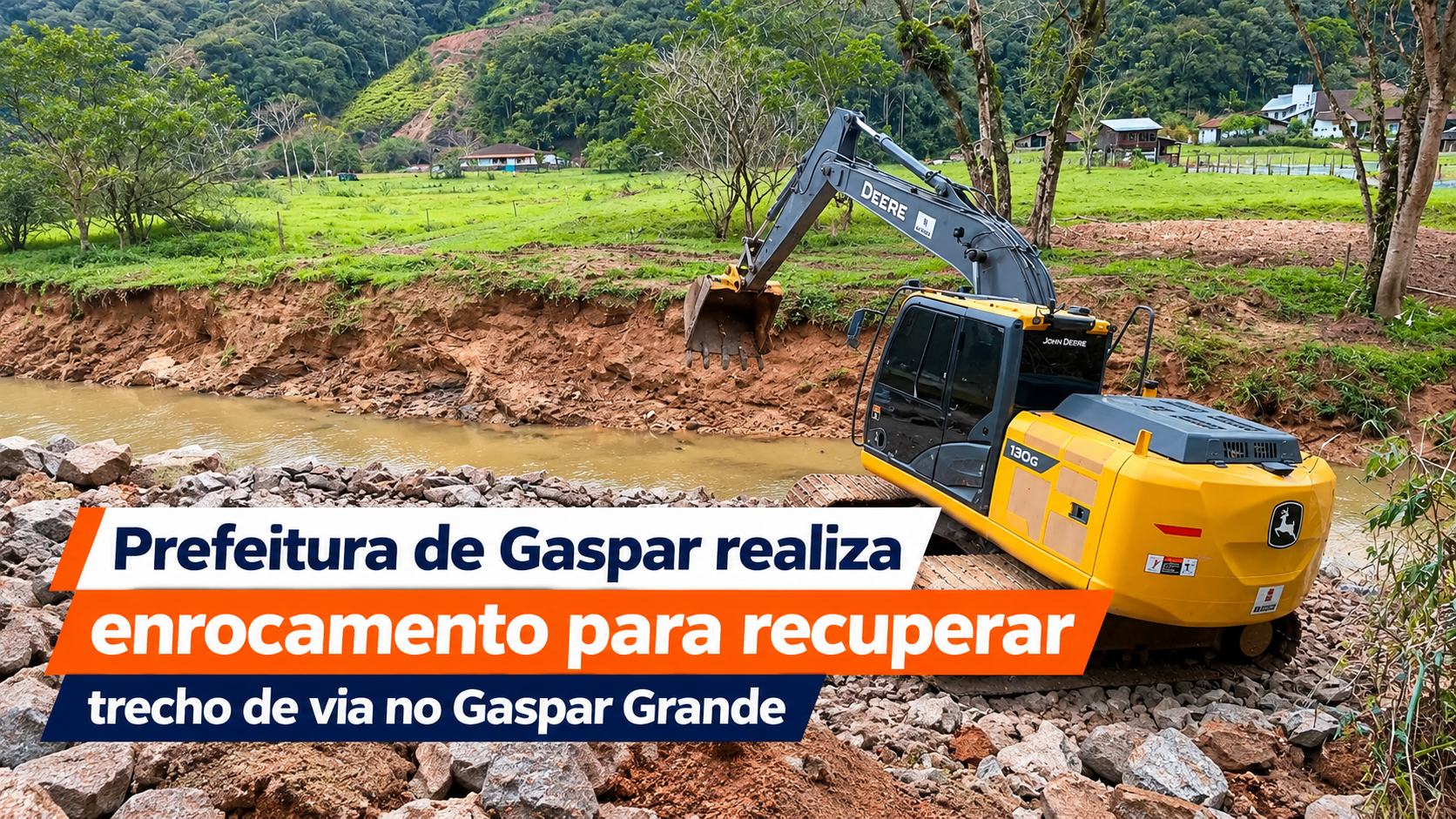 Prefeitura de Gaspar realiza enrocamento para recuperar trecho de via no Gaspar Grande